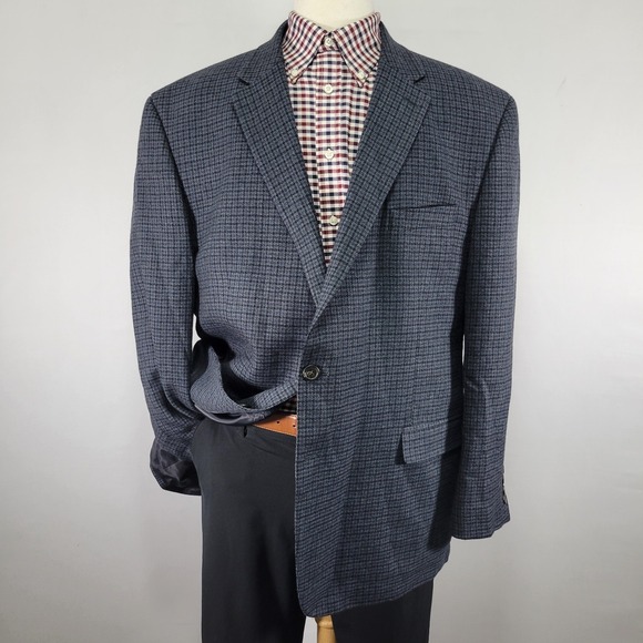 Chaps Men's Sport Coat Blazer Two Button Flannel‎ Navy Blue Wool Size 50R